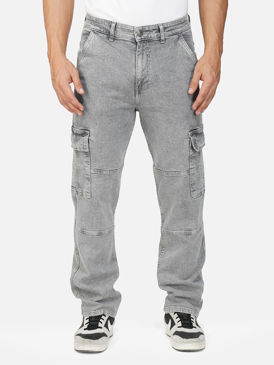 Washed Grey Cargo Jeans 28