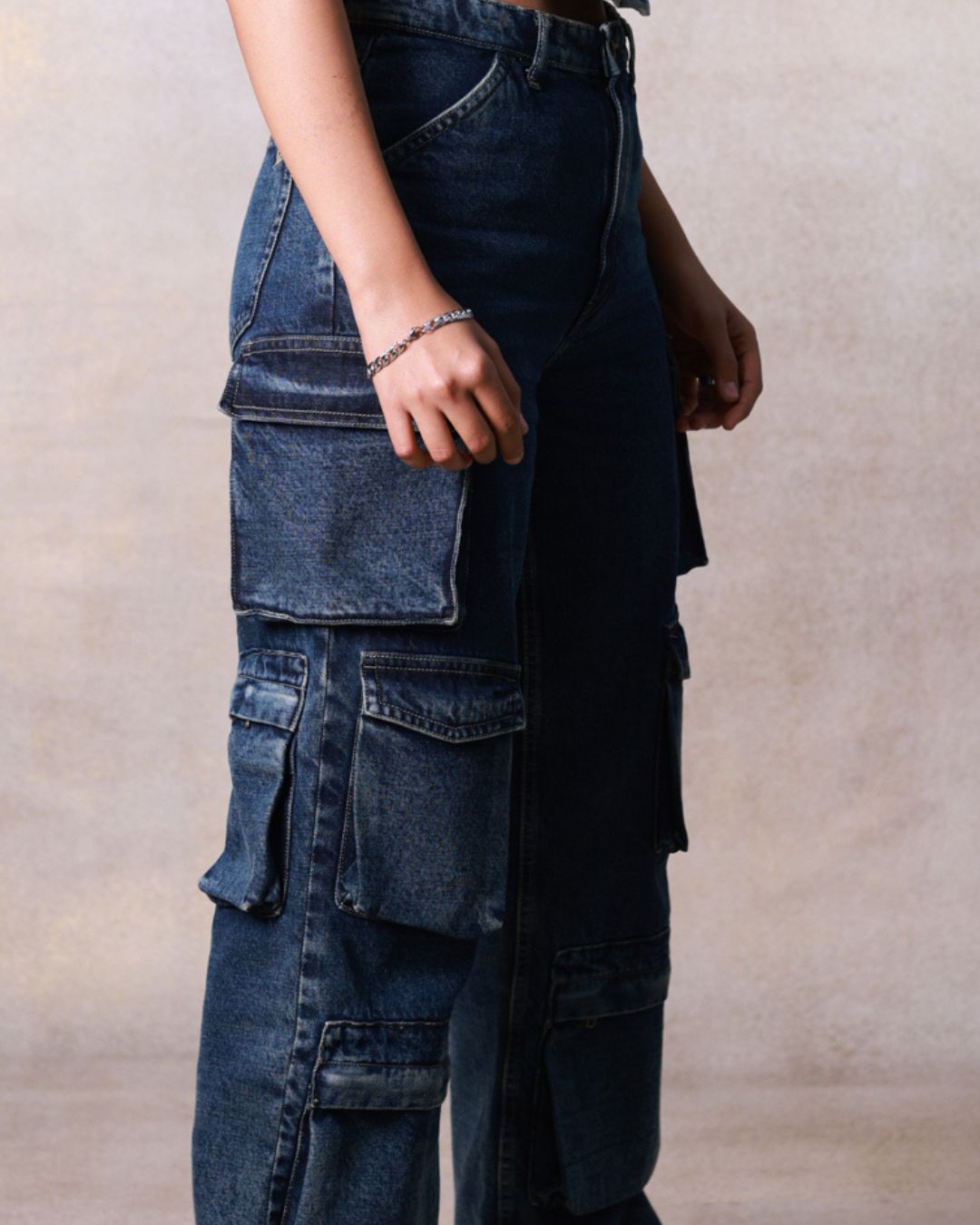 Cargo Multi Pocket Jeans in Blue