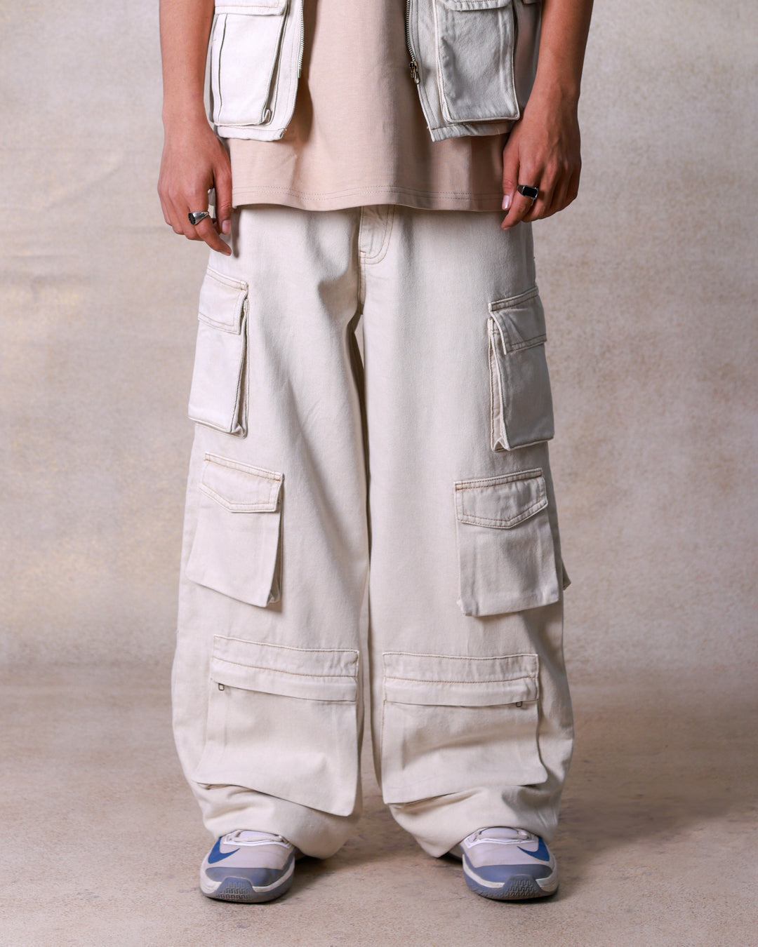 Ecru Multipocket Cargo Jeans