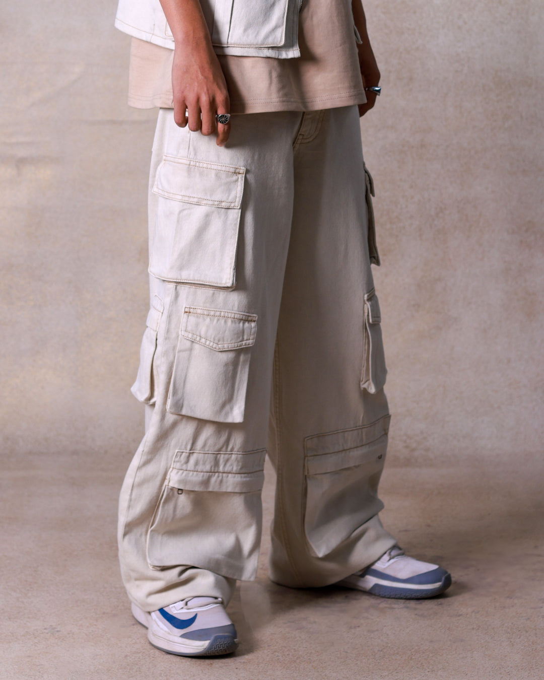 Ecru Multipocket Cargo Jeans