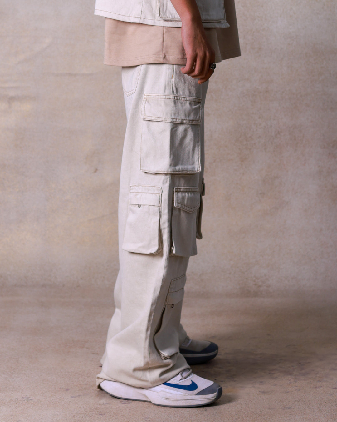 Ecru Multipocket Cargo Jeans