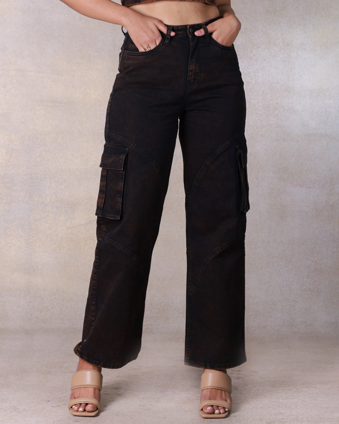 Washed Black Panelled Cargo Jeans