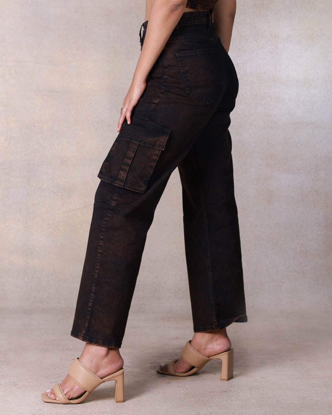 Washed Black Panelled Cargo Jeans