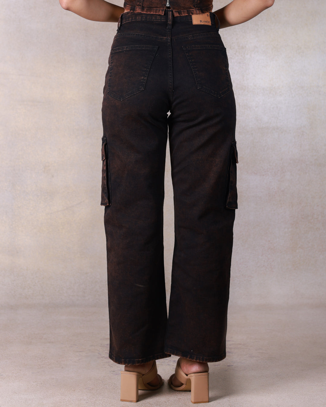 Washed Black Panelled Cargo Jeans