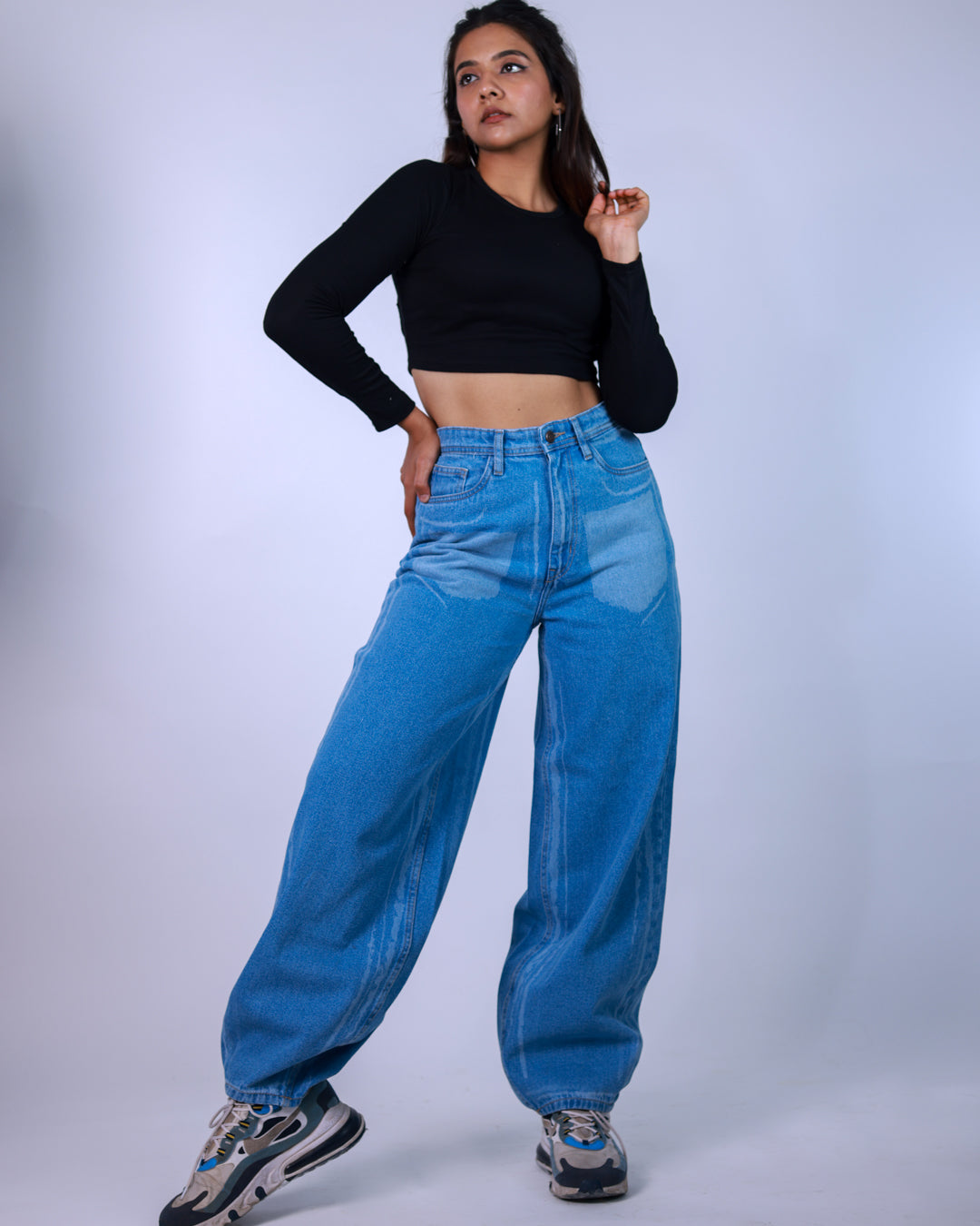 Laser Print Baggy Jeans
