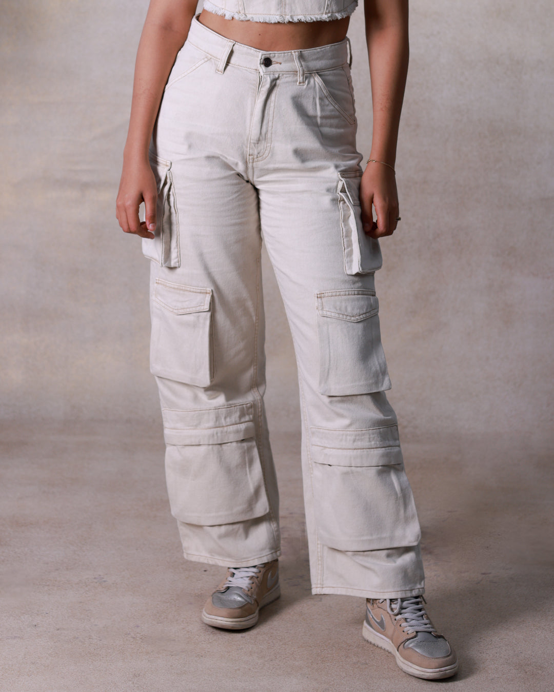 Ecru Multipocket Cargo Jeans