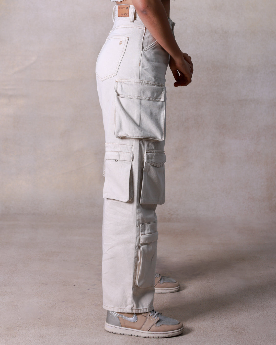 Ecru Multipocket Cargo Jeans