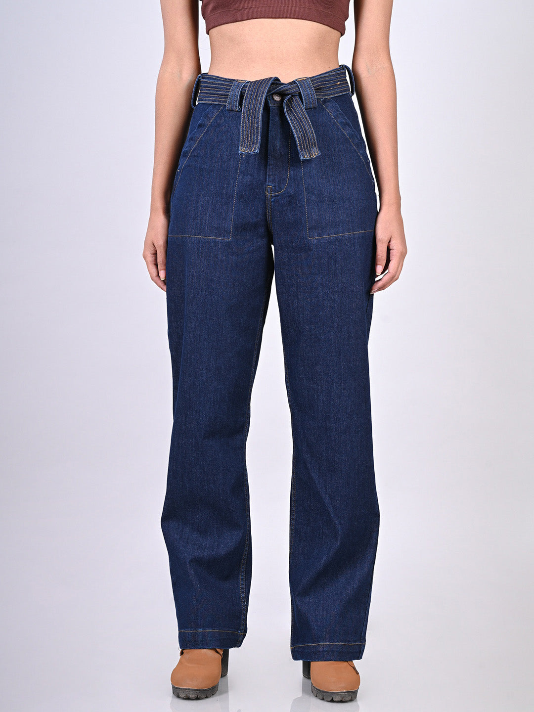 Belted Straight Fit Jeans