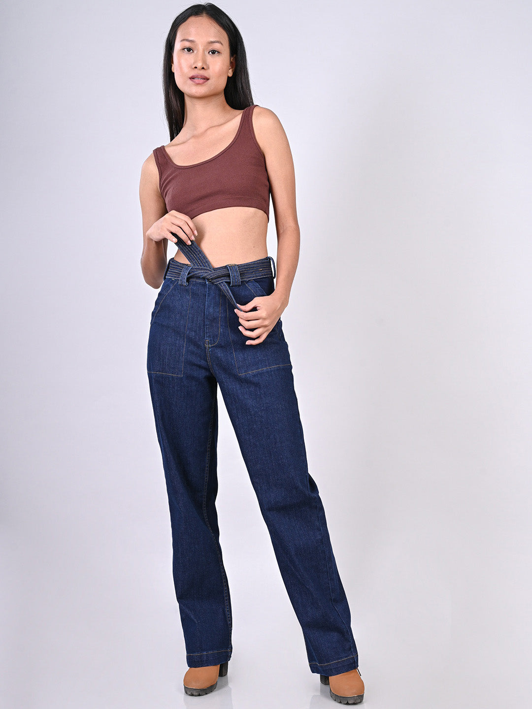 Belted Straight Fit Jeans