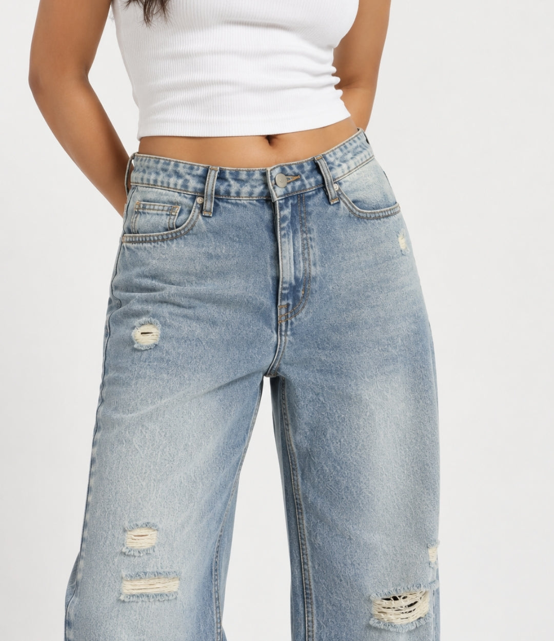 Tinted Ripped Straight Fit Jeans