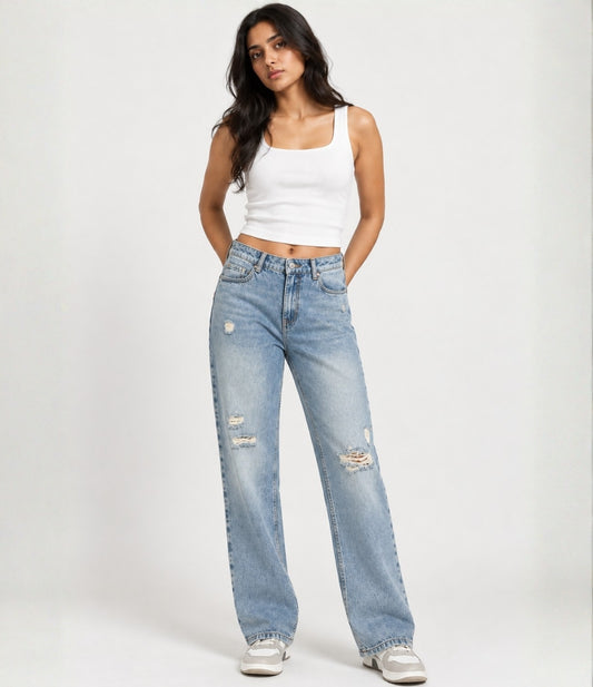 Tinted Ripped Straight Fit Jeans