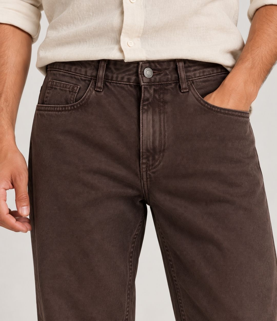 Brown Cropped Comfort Jeans