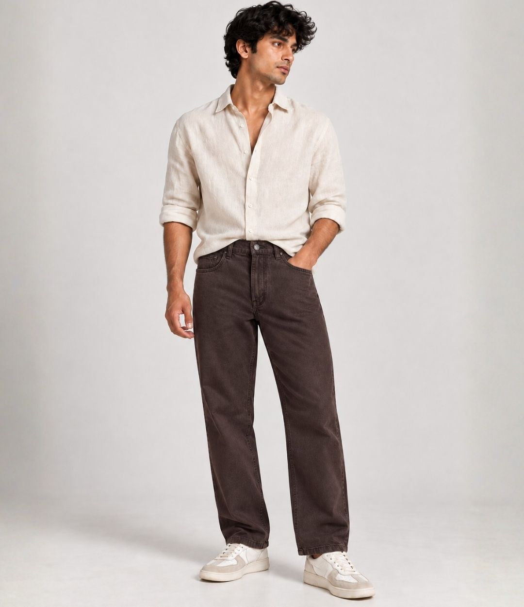 Brown Cropped Comfort Jeans