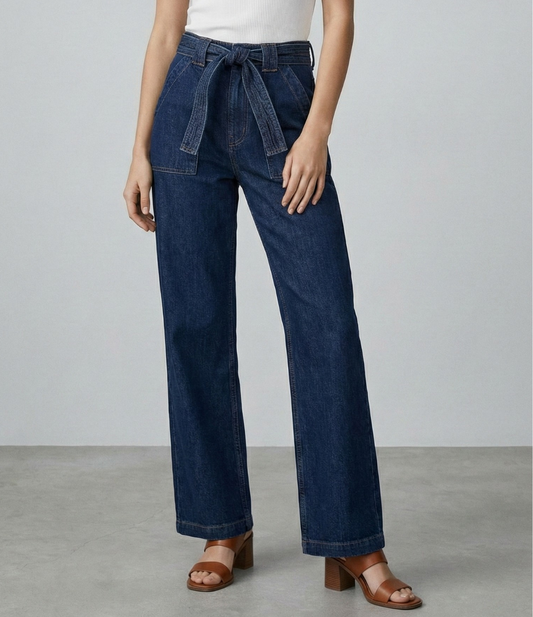 Belted Straight Fit Jeans