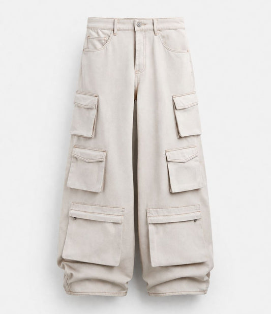 Ecru Multipocket Cargo Jeans