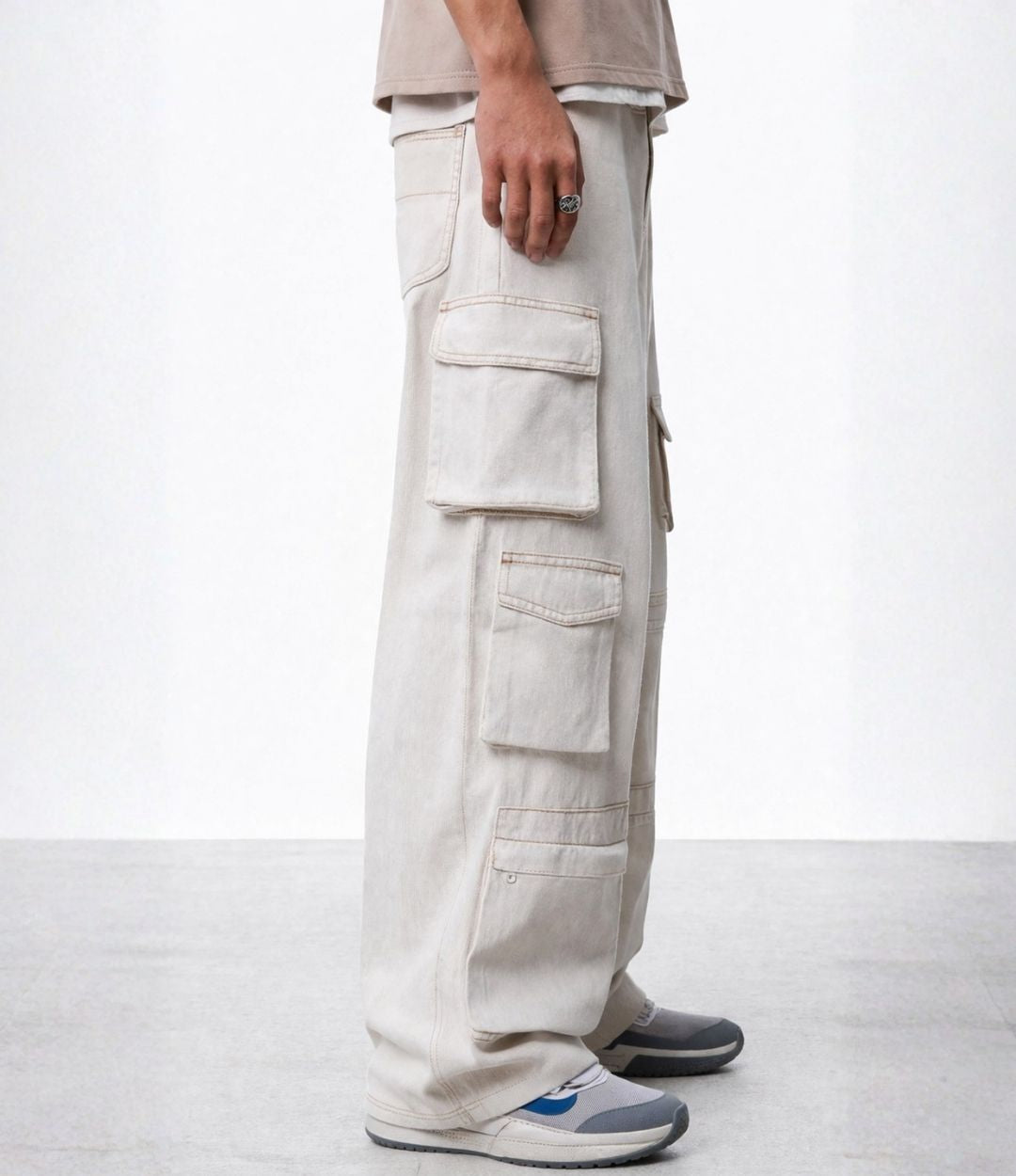 Ecru Multipocket Cargo Jeans