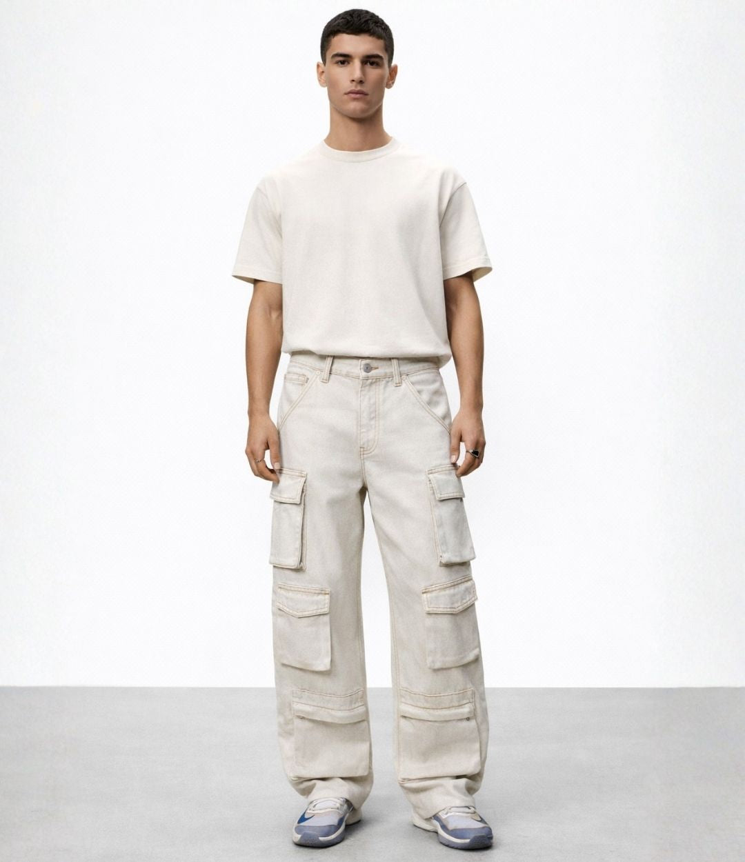 Ecru Multipocket Cargo Jeans