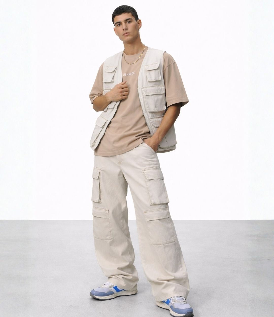 Ecru Multipocket Cargo Jeans