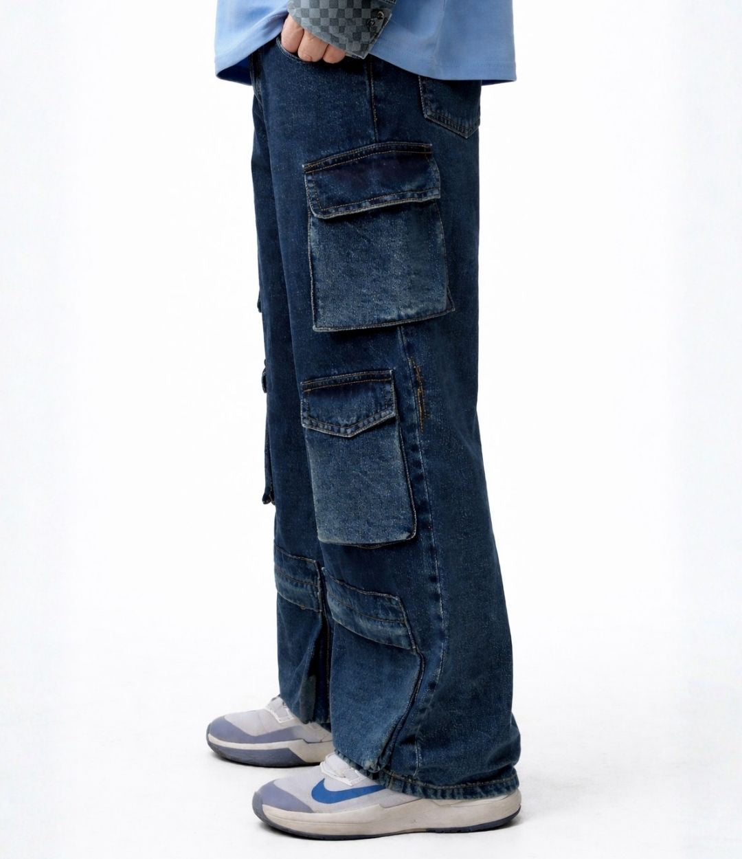 Cargo Multi Pocket Jeans in Blue
