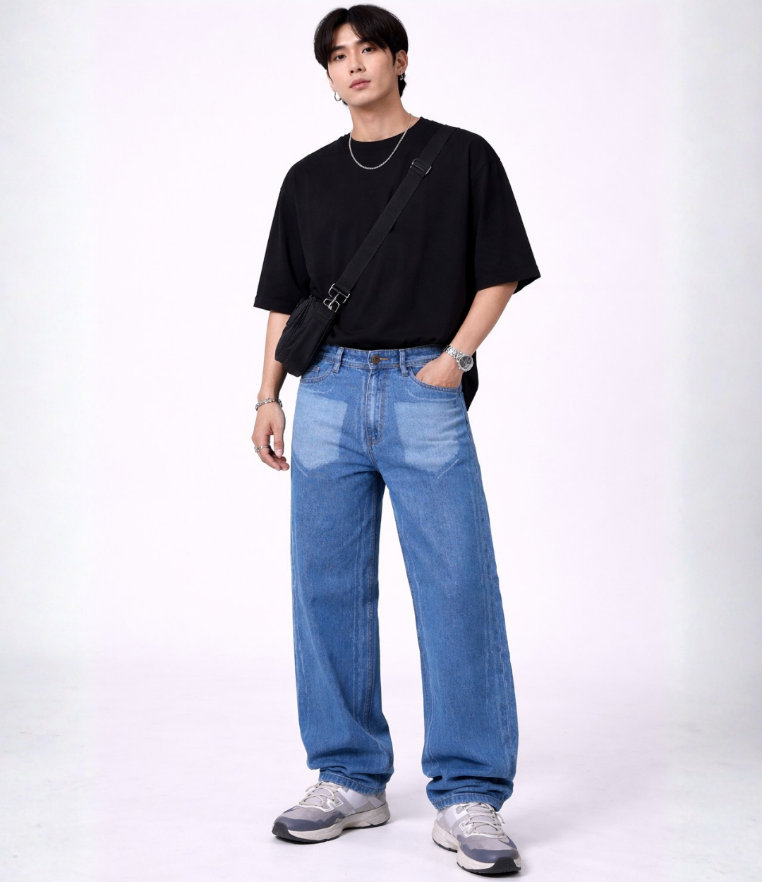 Laser Print Baggy Jeans