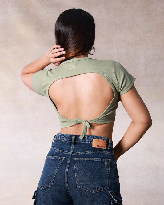 BackBabe Tie-Up Rib Knit Top