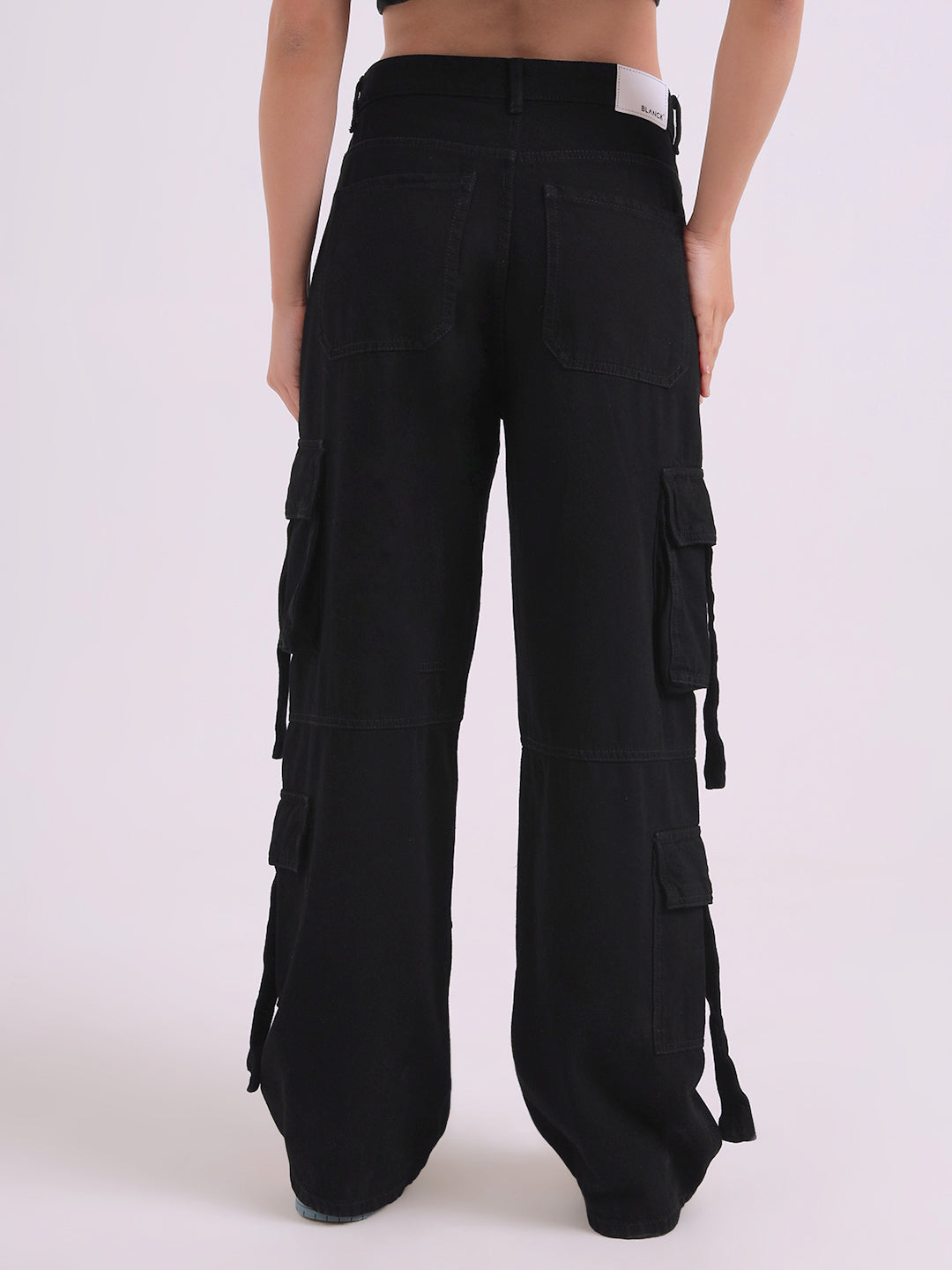 Black Multi Pocket Cargo Black Jeans