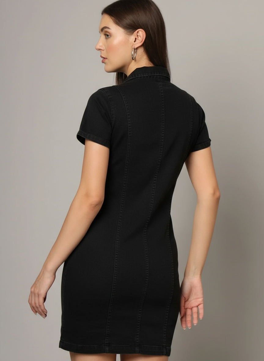 Black Stretchable Denim Dress