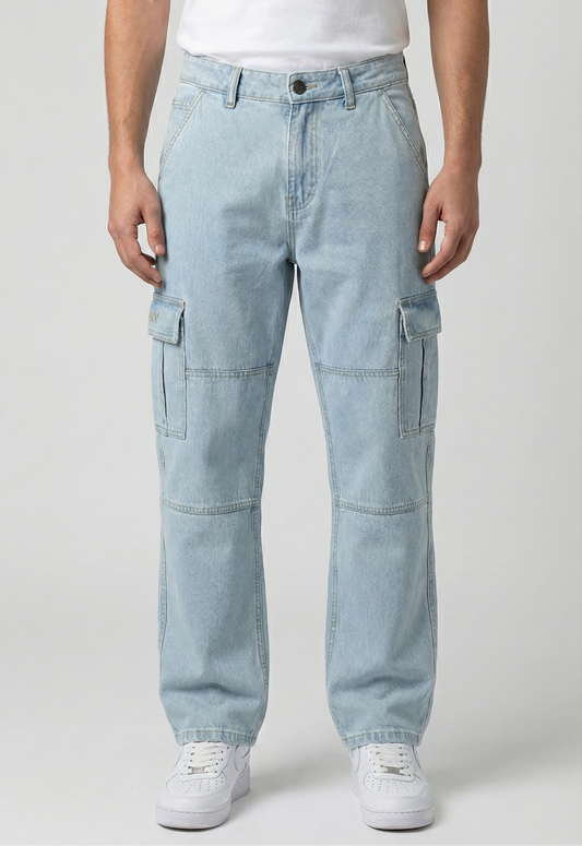 Light Washed Cargo Jeans