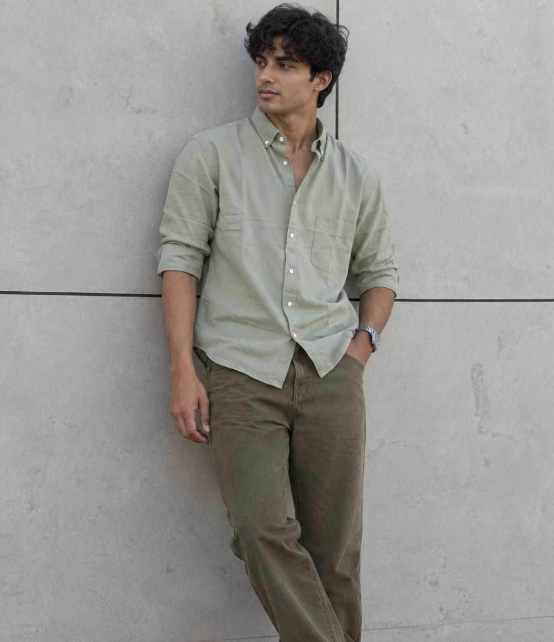 Olive cropped comfort fit jeans for men by Blanck, image 5