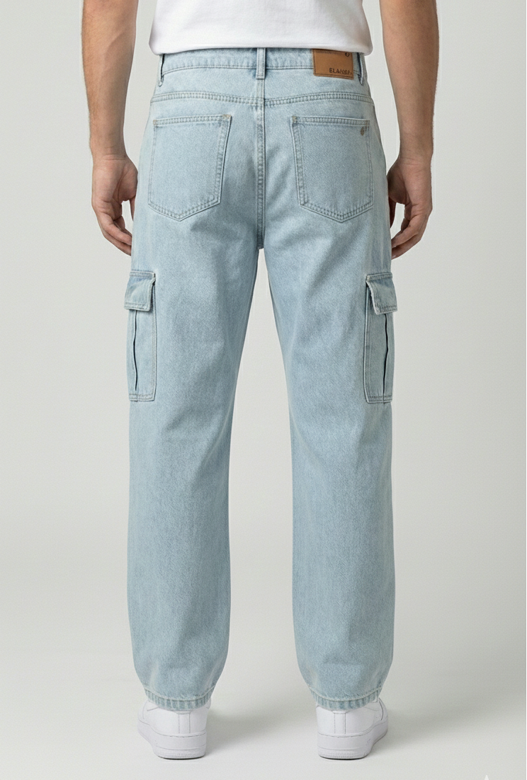 Light Washed Cargo Jeans